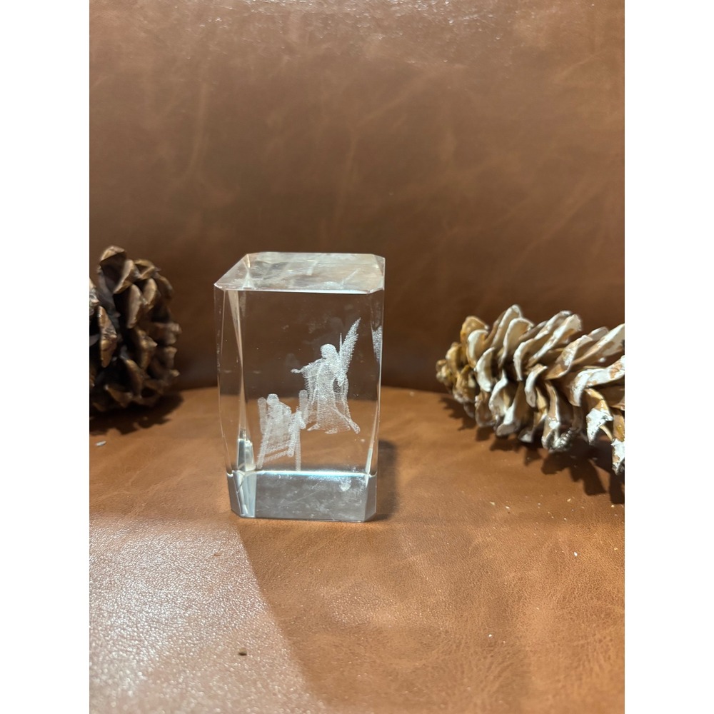 Religious 3D Laser Etched Crystal Glass Angel and Shepherd Paperweight 3.5 Inch